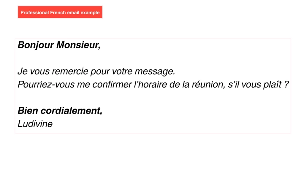 Example of a professional mail format used in French professional settings