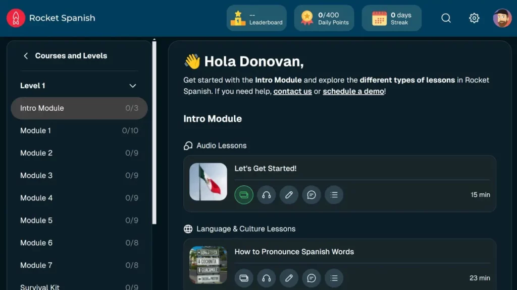 rocket spanish interface
