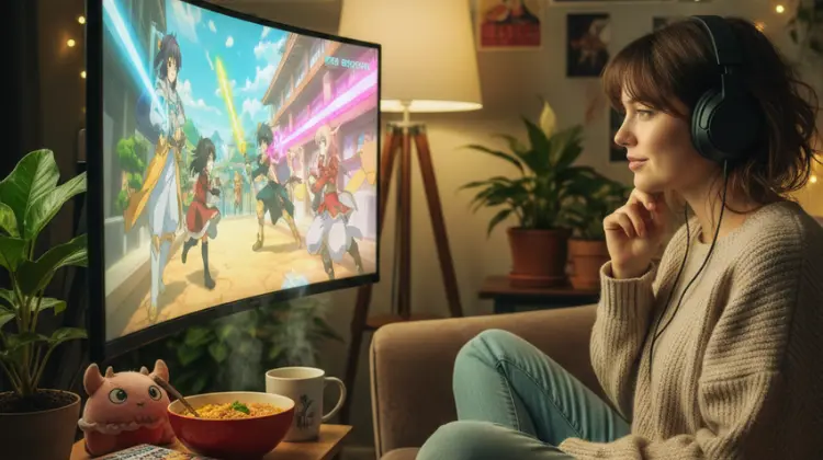 woman watching anime