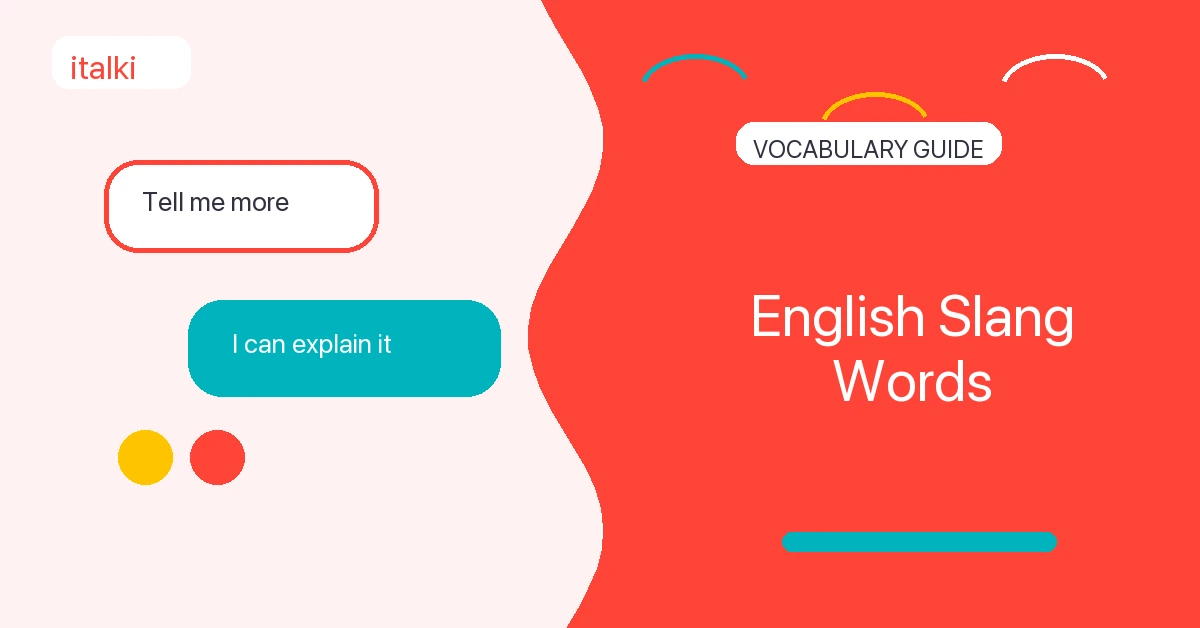 English slang words featured image with casual chat bubbles and italki branding